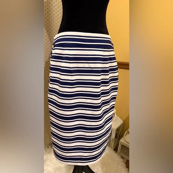 Express NWT Navy and White Striped Wrap Midi Skirt - Picture 5 of 7